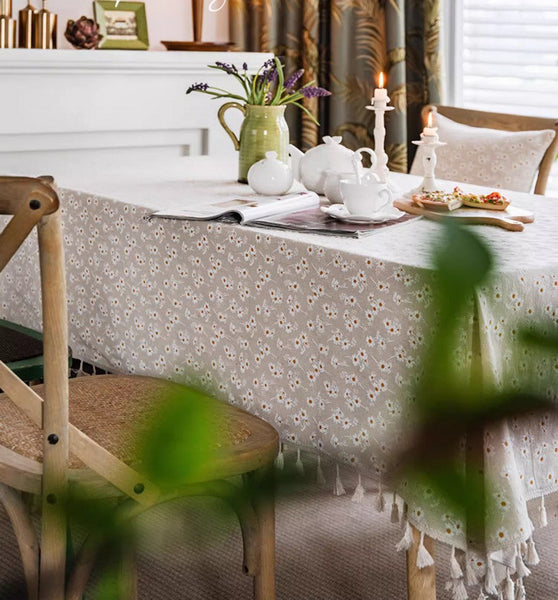 Country Farmhouse Tablecloth, Rustic Flower Pattern Table Covers for Kitchen, Large Rectangle Tablecloth for Dining Room Table, Linen Rectangular Tablecloth for Oval Table-ArtWorkCrafts.com