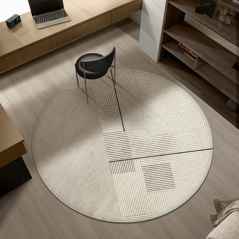 Abstract Contemporary Round Rugs under Chairs, Circular Area Rugs for Bedroom, Modern Rugs for Dining Room, Geometric Modern Rugs for Living Room-ArtWorkCrafts.com