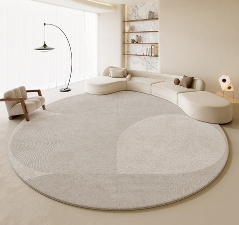 Living Room Modern Grey Rugs, Circular Rugs under Coffee Table, Round Contemporary Modern Rugs in Bedroom, Modern Carpets for Dining Room-ArtWorkCrafts.com