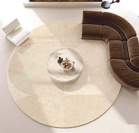 Unique Modern Rugs for Living Room, Geometric Round Rugs for Dining Room, Contemporary Cream Color Rugs for Bedroom, Circular Modern Rugs under Chairs