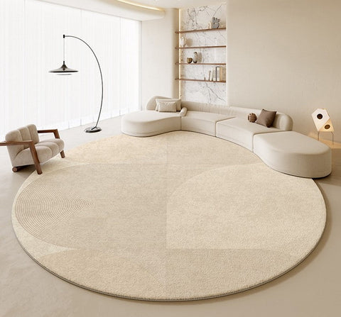 Modern Rugs for Living Room, Contemporary Cream Color Rugs for Bedroom, Circular Modern Rugs under Chairs, Geometric Round Rugs for Dining Room