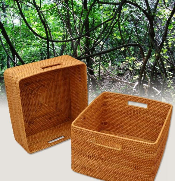 Extra Large Storage Baskets for Living Room, Storage Baskets for Clothes, Rectangular Storage Basket for Shelves, Woven Rattan Storage Basket for Kitchen-ArtWorkCrafts.com
