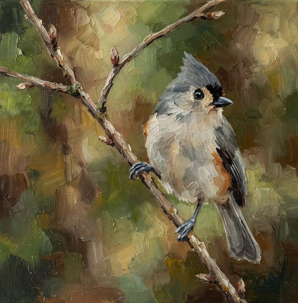 Hand Painted Canvas Art, Tufted Titmouse Bird Painting, Heavy Texture Painting, Small Art on Canvas, Miniature Wall Art, Original Oil Paintings