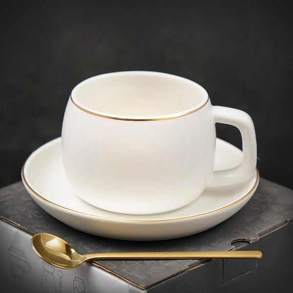 Ceramic Cup and Saucer for Office, Round Coffee Cup and Saucer Set, White Coffee Cup, Green Coffee Mug, Black Coffee Cups, 8 oz Porcelain Coffee Cups-ArtWorkCrafts.com