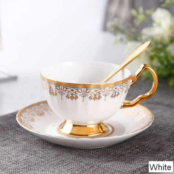 Pink Blue White Porcelain Tea Cup Saucer Set, Unique British Tea Cup and Saucer in Gift Box, Elegant British Ceramic Coffee Cups for Traditional Afternoon Tea-ArtWorkCrafts.com
