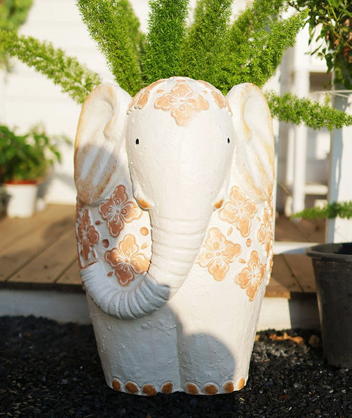 Oversized Modern Garden Flower Pot, Extra Large Elephant Garden Flowerpots, Animal Statue for Garden Ornaments, Resin Statue for Garden, Villa Outdoor Garden Flower Pots-ArtWorkCrafts.com
