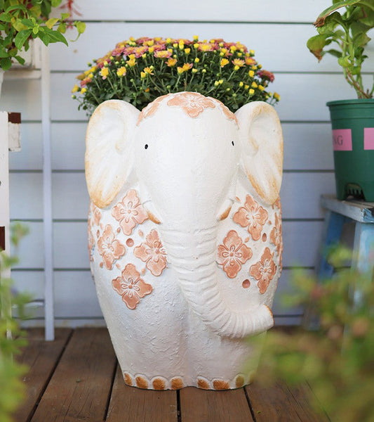 Oversized Modern Garden Flower Pot, Extra Large Elephant Garden Flowerpots, Animal Statue for Garden Ornaments, Resin Statue for Garden, Villa Outdoor Garden Flower Pots-ArtWorkCrafts.com
