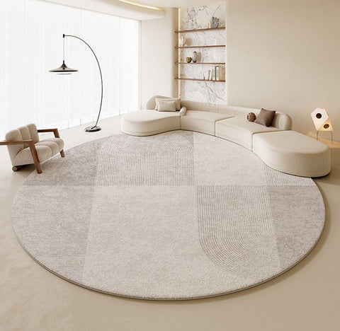 Unique Circular Modern Rugs, Abstract Grey Rugs under Coffee Table, Dining Room Modern Rug Ideas, Round Area Rugs, Modern Rugs in Bedroom-ArtWorkCrafts.com