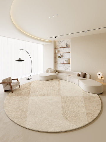 Modern Round Rugs under Coffee Table, Circular Rugs for Dining Table, Abstract Contemporary Rugs for Bedroom, Modern Cream Color Rugs for Living Room-ArtWorkCrafts.com