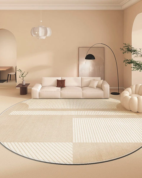 Contemporary Round Rugs, Bedroom Modern Round Rugs, Circular Modern Rugs under Dining Room Table, Geometric Modern Rug Ideas for Living Room-ArtWorkCrafts.com