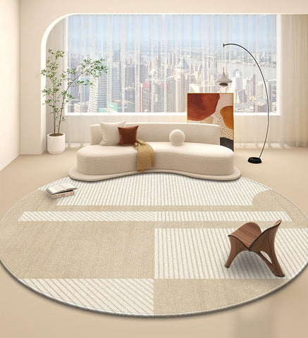Contemporary Round Rugs, Bedroom Modern Round Rugs, Circular Modern Rugs under Dining Room Table, Geometric Modern Rug Ideas for Living Room-ArtWorkCrafts.com