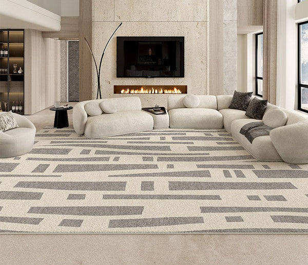 Large Modern Rugs for Living Room, Gray Geometric Area Rugs for Bedroom, Contemporary Area Rugs for Dining Room-ArtWorkCrafts.com