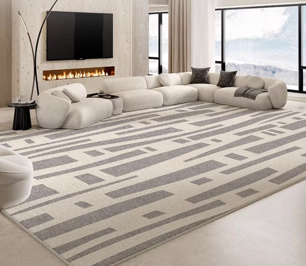 Large Modern Rugs for Living Room, Gray Geometric Area Rugs for Bedroom, Contemporary Area Rugs for Dining Room-ArtWorkCrafts.com