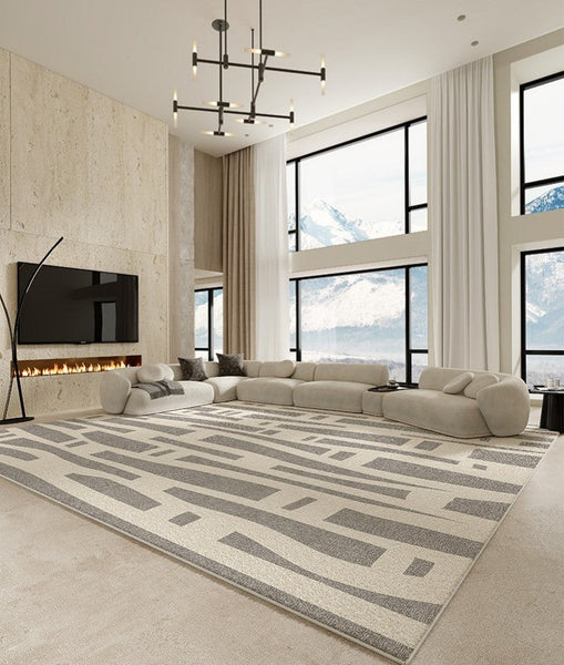 Large Modern Rugs for Living Room, Gray Geometric Area Rugs for Bedroom, Contemporary Area Rugs for Dining Room-ArtWorkCrafts.com