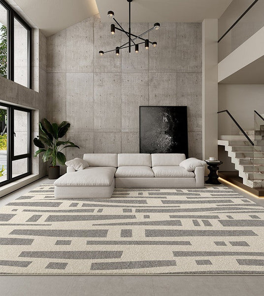 Large Modern Rugs for Living Room, Gray Geometric Area Rugs for Bedroom, Contemporary Area Rugs for Dining Room-ArtWorkCrafts.com