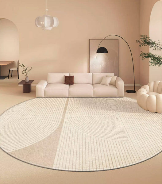 Simple Contemporary Round Rugs, Circular Modern Rugs under Dining Room Table, Bedroom Modern Round Rugs, Geometric Modern Rug Ideas for Living Room-ArtWorkCrafts.com