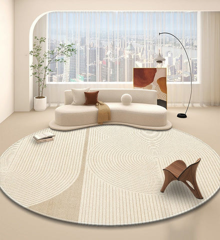 Simple Contemporary Round Rugs, Circular Modern Rugs under Dining Room Table, Bedroom Modern Round Rugs, Geometric Modern Rug Ideas for Living Room-ArtWorkCrafts.com