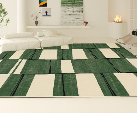 Contemporary Modern Rugs, Green Geometric Carpets, Abstract Modern Rugs for Living Room, Soft Modern Rugs under Dining Room Table