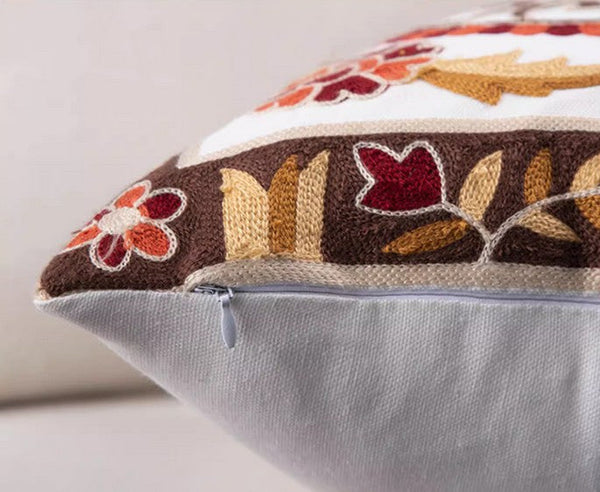 Farmhouse Decorative Throw Pillows for Couch, Embroider Flower Cotton Pillow Covers, Cotton Flower Decorative Pillows, Decorative Sofa Pillows-ArtWorkCrafts.com