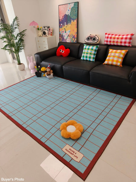 Modern Living Room Rug Ideas, Mid Century Contemporary Rugs, Geometric Modern Area Rugs, Blue Modern Rugs for Dining Room-ArtWorkCrafts.com