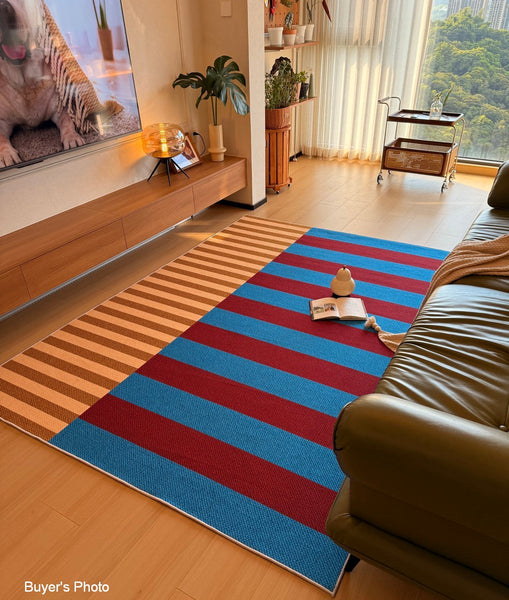 Modern Living Room Rug Ideas, Blue Mid Century Modern Rugs, Colorful Modern Rugs for Dining Room, Geometric Contemporary Area Rugs-ArtWorkCrafts.com