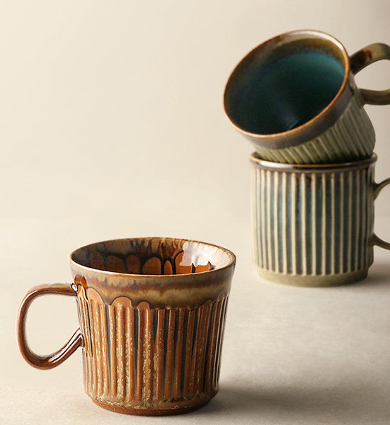 Unique Tea Cup, 10 oz Creative Brown Green Ceramic Coffee Mugs, Large Modern Handmade Pottery Coffee Cup, Large Capacity Coffee Mugs-ArtWorkCrafts.com