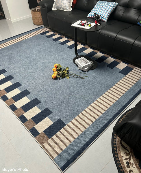Geometric Modern Area Rugs, Modern Living Room Rug Ideas, Mid Century Contemporary Rugs, Blue Modern Rugs for Dining Room-ArtWorkCrafts.com