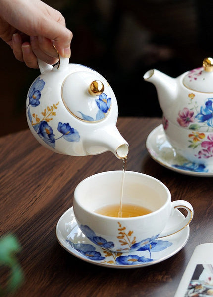 Porcelain Teapot with Matching Cup and Saucer in Gift Box, Ceramic Tea Pot with Integrated Cup, Stackable Teapot and Cup Set, Mother-and-Baby Teapot with Matching Saucer-ArtWorkCrafts.com