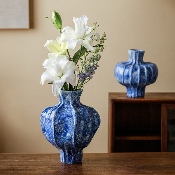 Handmade Water Holding Flower Vases, Centerpiece on Dining Table, Blue Ceramic Bud Vases, Tall Flower Vases on Table, Modern Pottery Flower Vases-ArtWorkCrafts.com