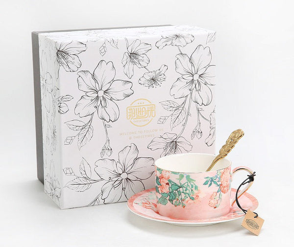 Elegant Coffee Cup, Porcelain Tea cups, British Tea Cup Set, Afternoon Tea Cup with Saucer Set, Porcelain Coffee Cups, Coffee Cup in Gift Box, Vintage Tea Cup Set-ArtWorkCrafts.com