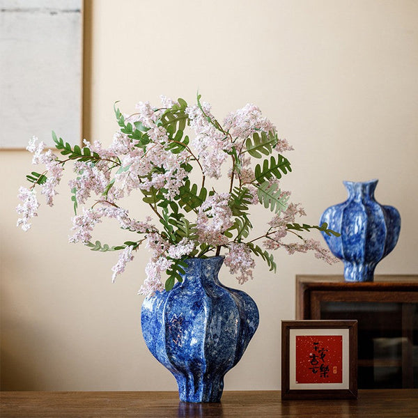 Modern Pottery Flower Vases, Handmade Water Holding Flower Vases, Centerpiece on Dining Table, Blue Ceramic Bud Vases, Tall Flower Vases on Table-ArtWorkCrafts.com