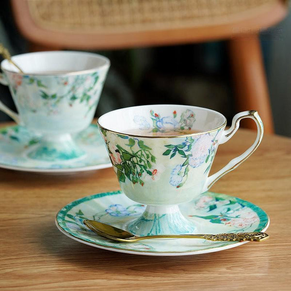 Porcelain Tea Saucer, Ceramic Tea Cup Set, British Tea Cup Set, Luxury Tea Cup Set, Elegant Coffee Cup-ArtWorkCrafts.com