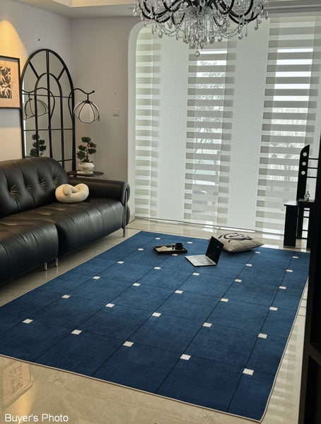 Mid Century Area Rugs, Contemporary Modern Living Room Rug Ideas, Blue Modern Rugs for Dining Room, Bedroom Modern Floor Carpet-ArtWorkCrafts.com