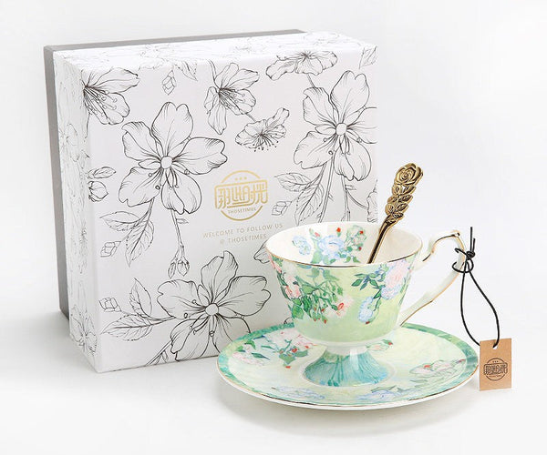 British Tea Cup Set, Luxury Tea Cup Set, Elegant Coffee Cup, Porcelain Tea Saucer, Ceramic Tea Cup Set-ArtWorkCrafts.com