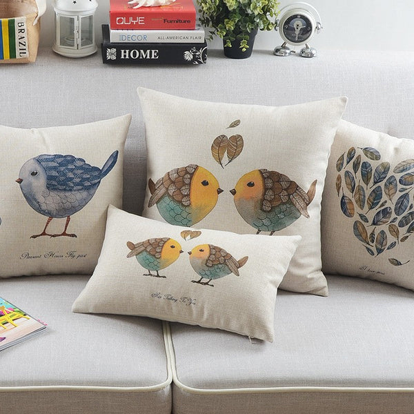 Simple Decorative Pillow Covers, Decorative Sofa Pillows for Children's Room, Love Birds Throw Pillows for Couch, Singing Birds Decorative Throw Pillows-ArtWorkCrafts.com