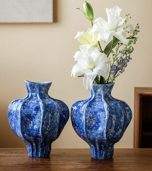 Handmade Water Holding Flower Vases, Centerpiece on Dining Table, Blue Ceramic Bud Vases, Tall Flower Vases on Table, Modern Pottery Flower Vases-ArtWorkCrafts.com