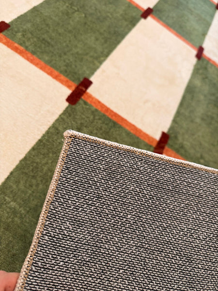 Geometric Area Rugs, Mid Century Contemporary Rugs, Green Modern Rugs for Living Room, Colorful Area Rugs for Bedroom-ArtWorkCrafts.com