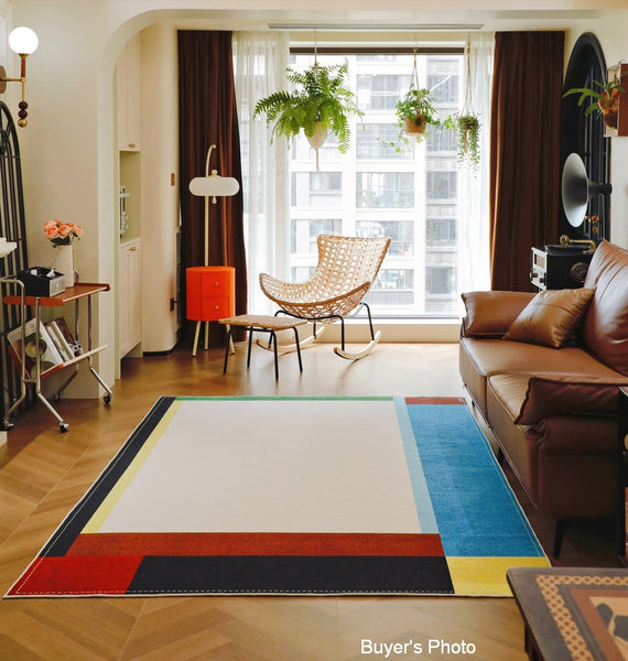 Modern Living Room Rug Ideas, Geometric Contemporary Area Rugs, Mid Century Modern Rugs, Colorful Modern Rugs for Bedroom-ArtWorkCrafts.com