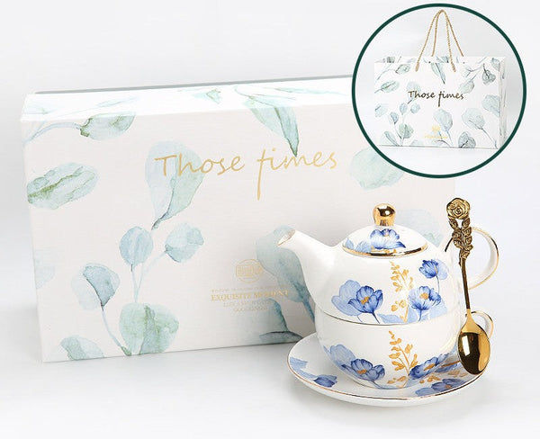 Porcelain Teapot with Matching Cup and Saucer in Gift Box, Ceramic Tea Pot with Integrated Cup, Stackable Teapot and Cup Set, Mother-and-Baby Teapot with Matching Saucer-ArtWorkCrafts.com