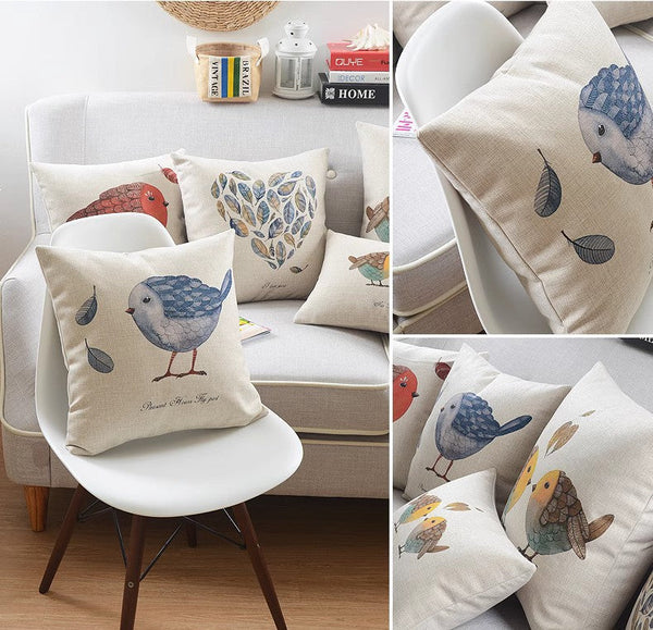 Simple Decorative Pillow Covers, Decorative Sofa Pillows for Children's Room, Love Birds Throw Pillows for Couch, Singing Birds Decorative Throw Pillows-ArtWorkCrafts.com