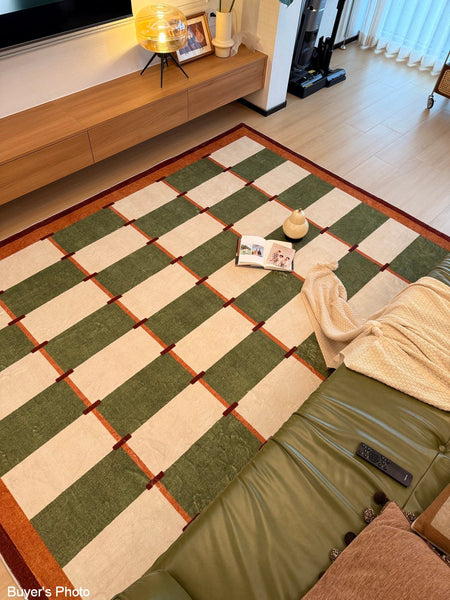 Geometric Area Rugs, Mid Century Contemporary Rugs, Green Modern Rugs for Living Room, Colorful Area Rugs for Bedroom-ArtWorkCrafts.com