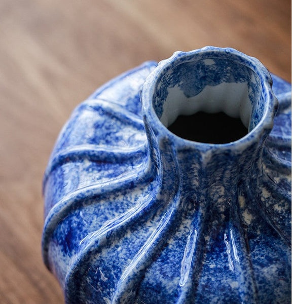 Handmade Water Holding Flower Vases, Centerpiece on Dining Table, Blue Ceramic Bud Vases, Tall Flower Vases on Table, Modern Pottery Flower Vases-ArtWorkCrafts.com