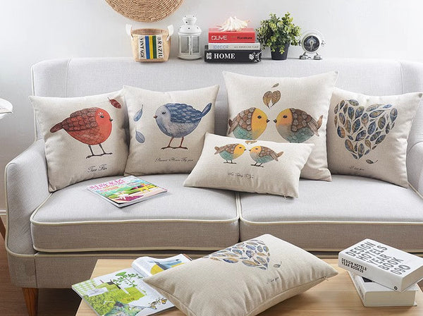 Simple Decorative Pillow Covers, Decorative Sofa Pillows for Children's Room, Love Birds Throw Pillows for Couch, Singing Birds Decorative Throw Pillows-ArtWorkCrafts.com