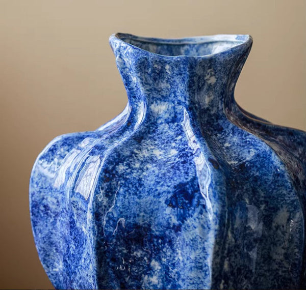 Handmade Water Holding Flower Vases, Centerpiece on Dining Table, Blue Ceramic Bud Vases, Tall Flower Vases on Table, Modern Pottery Flower Vases-ArtWorkCrafts.com