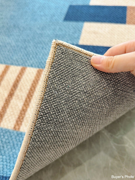 Geometric Modern Area Rugs, Modern Living Room Rug Ideas, Mid Century Contemporary Rugs, Blue Modern Rugs for Dining Room-ArtWorkCrafts.com