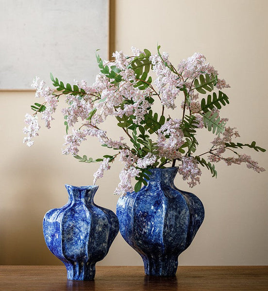 Handmade Water Holding Flower Vases, Centerpiece on Dining Table, Blue Ceramic Bud Vases, Tall Flower Vases on Table, Modern Pottery Flower Vases-ArtWorkCrafts.com
