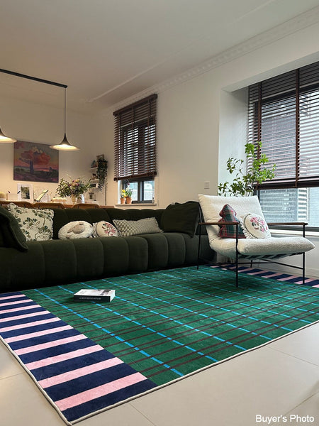 Modern Rugs for Living Room, Geometric Area Rugs, Green Mid Century Contemporary Rugs, Colorful Area Rugs for Bedroom-ArtWorkCrafts.com