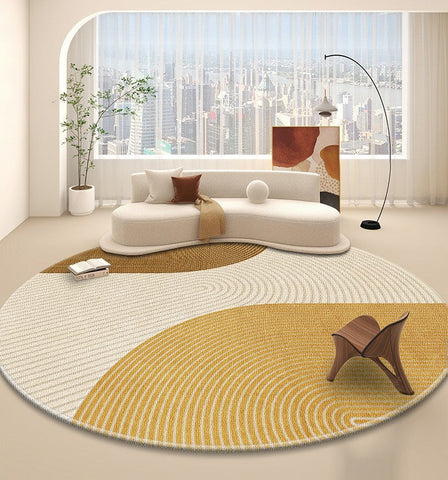 Circular Modern Rugs under Chairs, Dining Room Contemporary Round Rugs, Bedroom Modern Round Rugs, Geometric Modern Rug Ideas for Living Room-ArtWorkCrafts.com