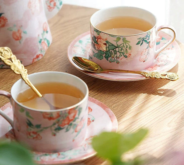 Porcelain Tea cups, British Tea Cup Set, Afternoon Tea Cup with Saucer Set, Elegant Coffee Cup, Porcelain Coffee Cups, Coffee Cup in Gift Box, Vintage Tea Cup Set-ArtWorkCrafts.com