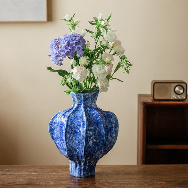 Modern Pottery Flower Vases, Handmade Water Holding Flower Vases, Centerpiece on Dining Table, Blue Ceramic Bud Vases, Tall Flower Vases on Table-ArtWorkCrafts.com